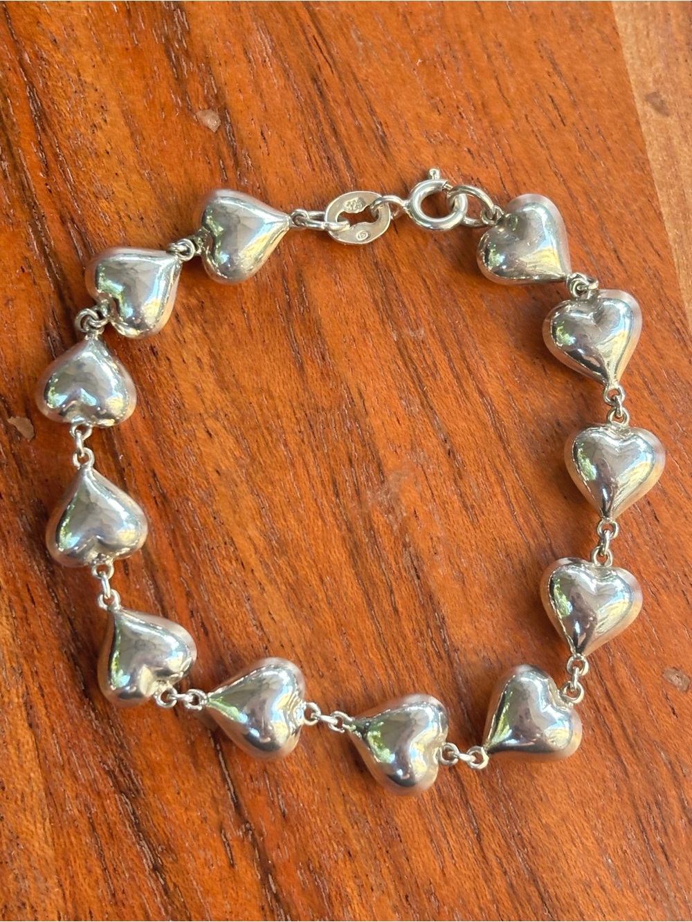 Vintage 925 Sterling Silver Puffy Heart Link Bracelet 7” Woman’s Jewelry Gift
